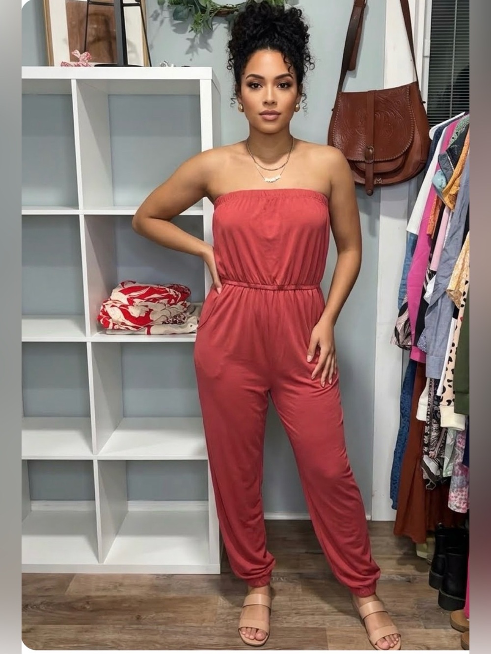 entro Strapless Jumpsuit in Dusty Rose